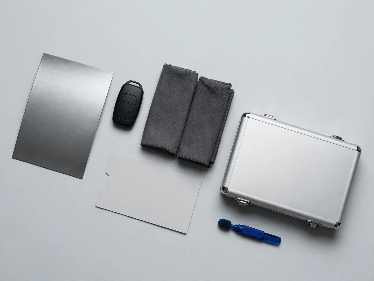 Vehicle-care tools and materials arranged for a focused plan